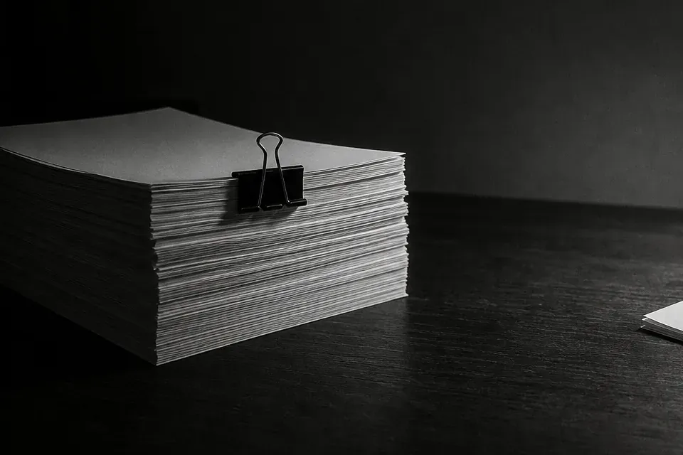 A clipped stack of statements on a desk